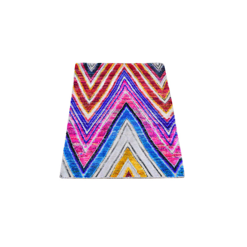 Tapis unique rose / bleu / ivoire noué à la main 2 pi x 3 pi Fritha