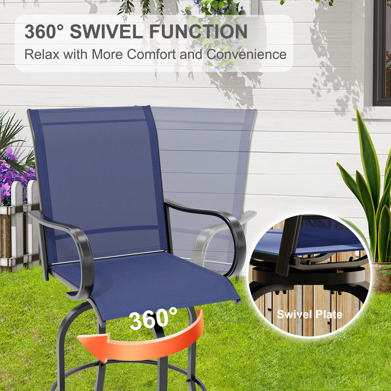 3 Piece Patio Swivel Bar Sets, 3PCS Outdoor High Top Bar Set With 2 Outdoor Swivel Chairs And Glass Bar Table