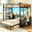Lit superposé avec 2 bureaux, 6 tiroirs de rangement et 2 boîtes de rangement pour les jouets, petit lit capitaine en métal à DEL pour maximiser l'espace pour 2 enfants-1561635246