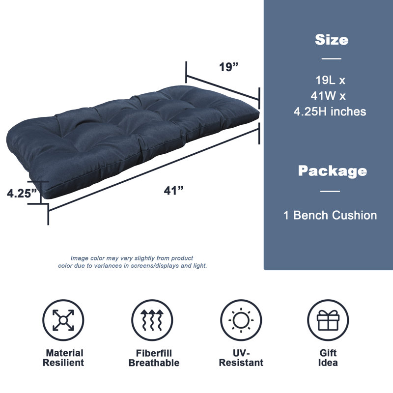 Coussins de banc intérieur / extérieur touffetés de 44 po x 19 po pour coussins de porche en osier, Bleu foncé