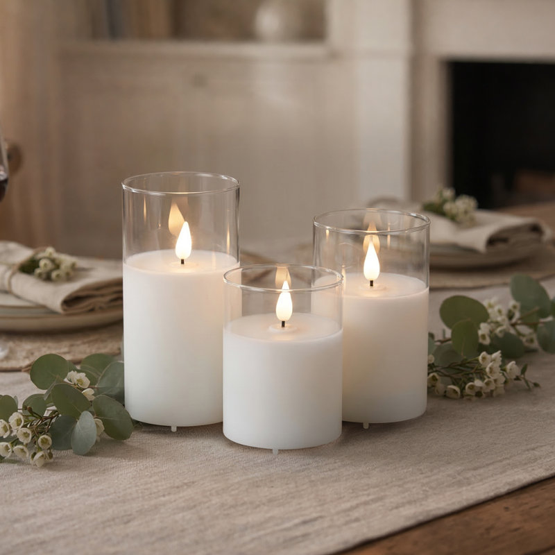 Ensemble de 3 bougies colonne en verre rechargeables sans flamme USB avec minuterie à télécommande en cire et lumière à intensité variable