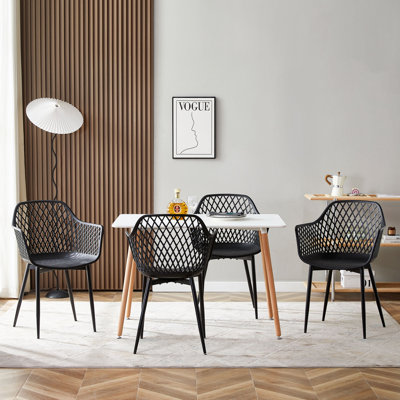 Modern Kitchen Table And Chair Set Of 5, Rectangular Dining Table And Chair Set (White And Black)