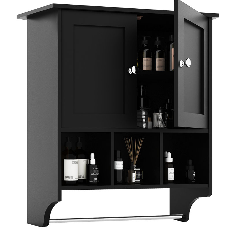 Armoire de rangement spacieuse en noir, avec barre à serviettes et aspect noir élégant