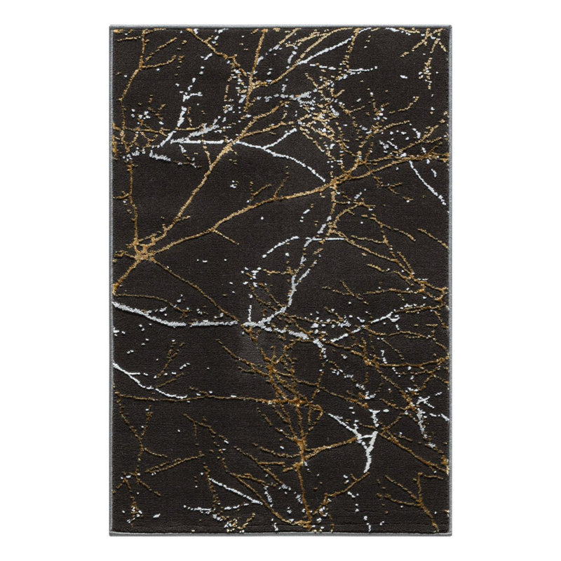 Tapis moderne moderne à motif abstrait, Rectangle 2 pi x 3 pi, Black