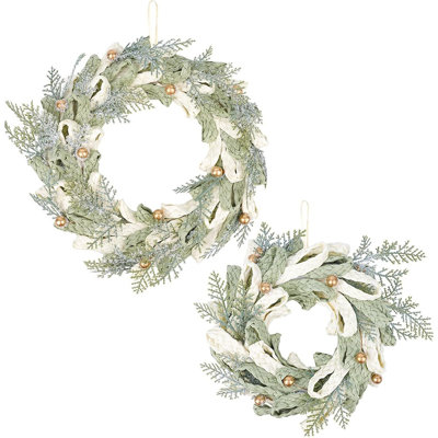 Ensemble de couronnes de Noël tissées - vert / or - mini couronnes de 11 pouces et 8 pouces avec baies dorées pour porte d'entrée, manteau de cheminée, escalier, centre de table ou décor de maison de vacances