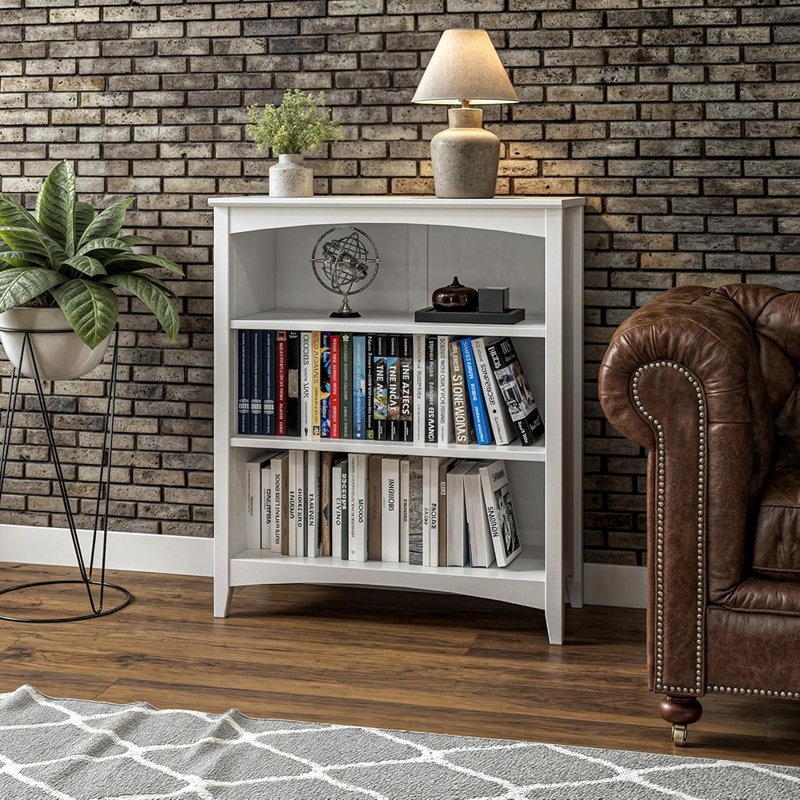 Bibliothèque blanche à 3 tablettes, tablettes réglables, hauteur 36 po, matériau en bois massif, style maison et bureau moderne