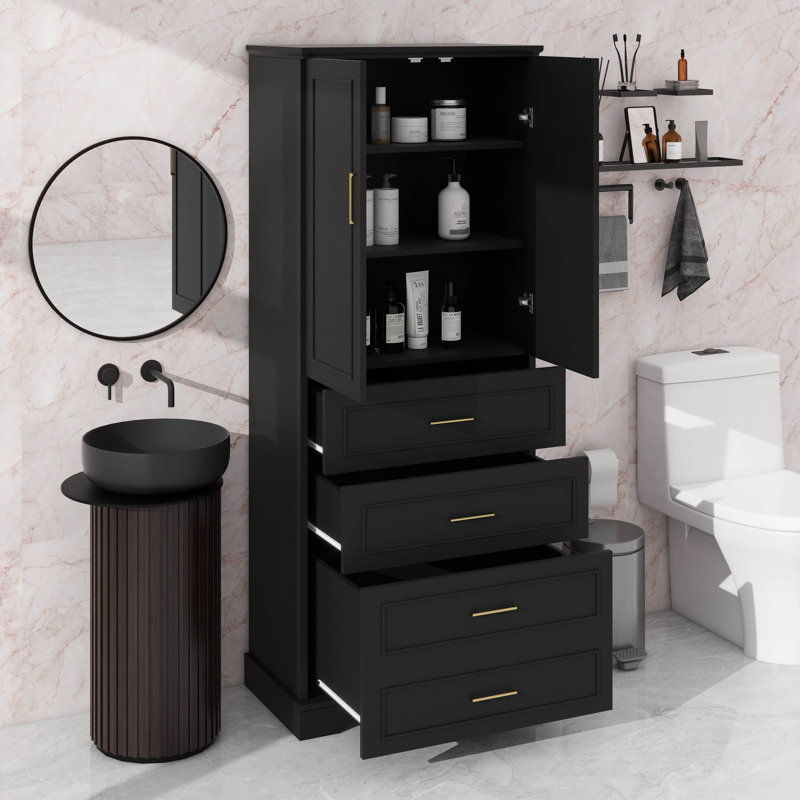 Armoire de salle de bain 72,2 po à hauteur de 3 tiroirs, Noir