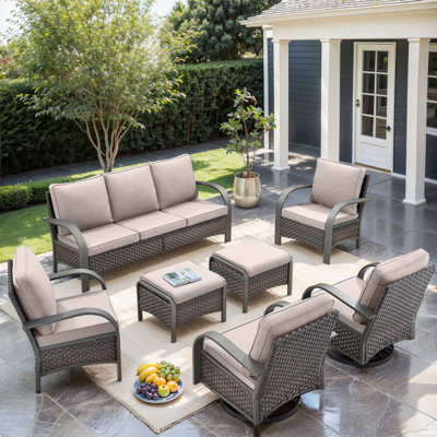 Wyland Outdoor Wicker Furniture Set With Weather-Resistant Cusions Perfect For Patios & Gardens