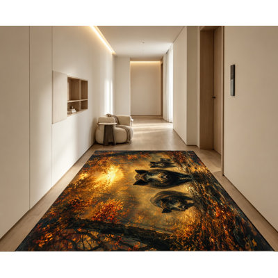 Tapis réaliste lavable à la machine avec envers antidérapant, motif de tapis d'automne Woodland, décor intérieur douillet pour salon, chambre à coucher, entrée, cuisine, balcon