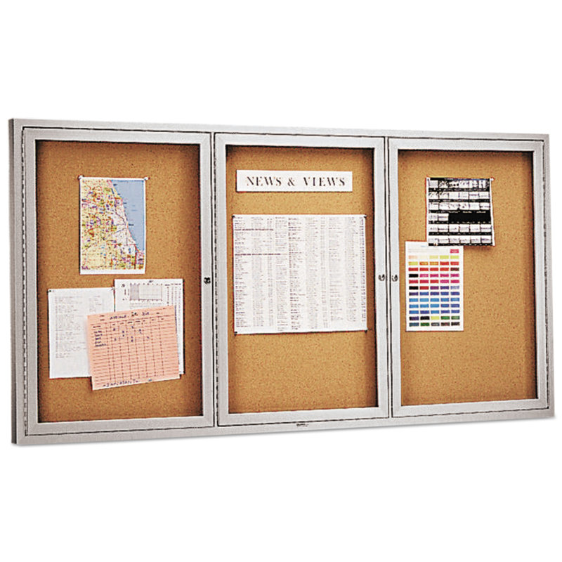 Natural Cork and Aluminum 72" x 36" Lockable Bulletin Board