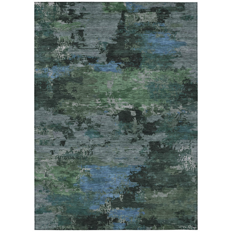 Machine Washable Indoor/Outdoor Chantille ACN2813 Abstract Rug, 8' x 10', Green