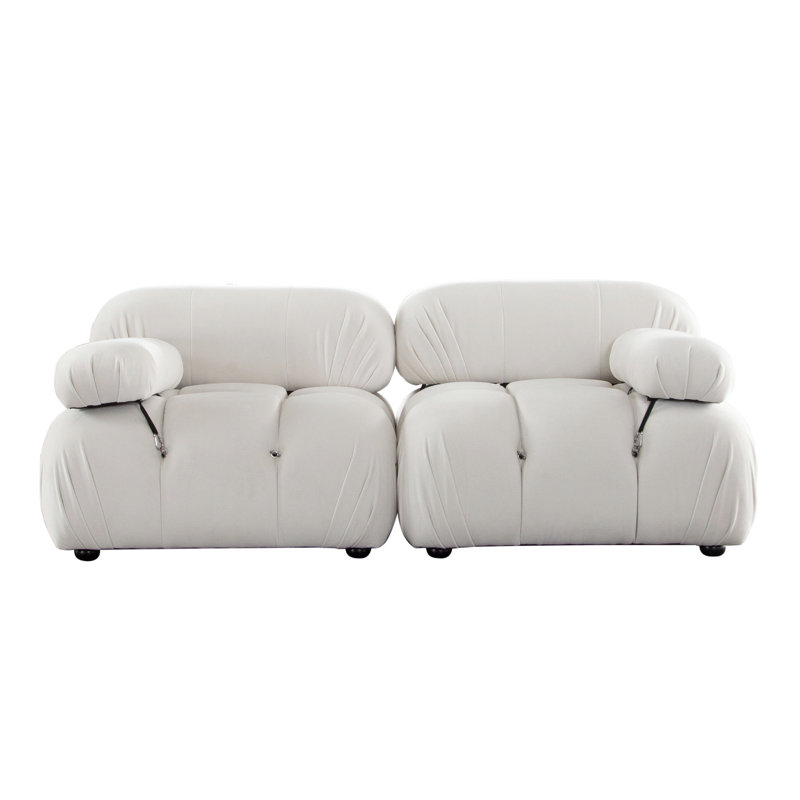 Ensemble de fauteuils modulaires 2 pièces Hito, capitonnage à bulles, Velours crème clair