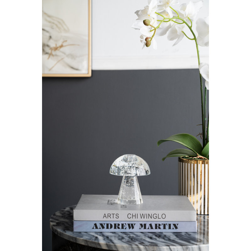Porte-bougie conique en forme de champignon, 4 po x 4 po x 4,5 po, transparent, H 4,7 po x l 3,9 po x P 3,9 po