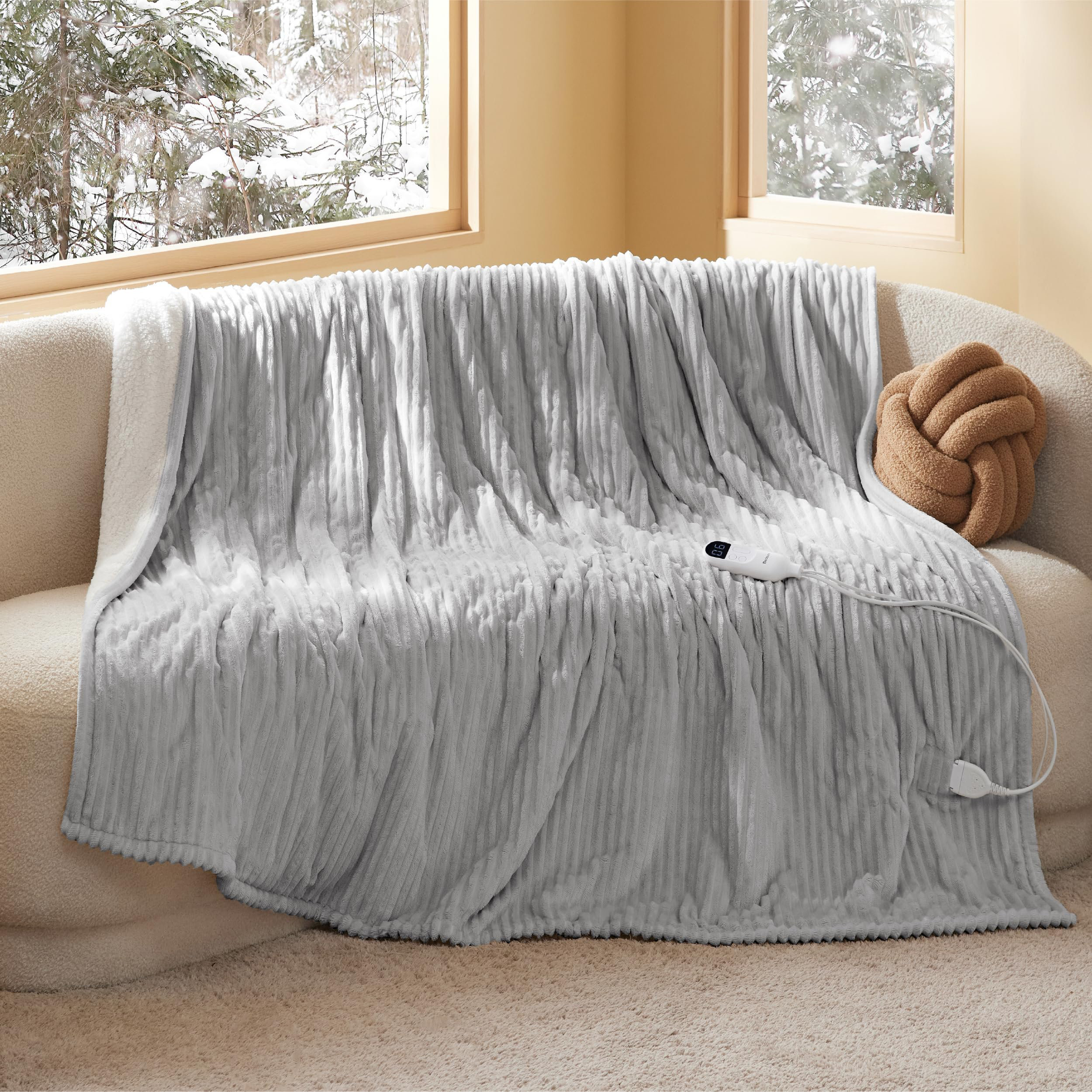 Bedsure Soft Ribbed Flannel Heated Blanket Wayfair