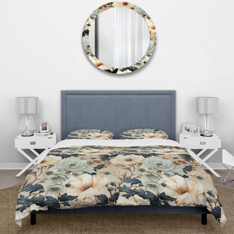 Ensemble de housse de couette Autumn Boho Chic Poppy Blooms - Floral, Housse de couette pour grand lit et 2 taies décor