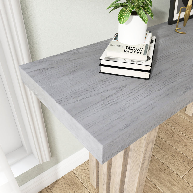 59" Wood Entryway Console Table With Side Shapes, Natural/Gray