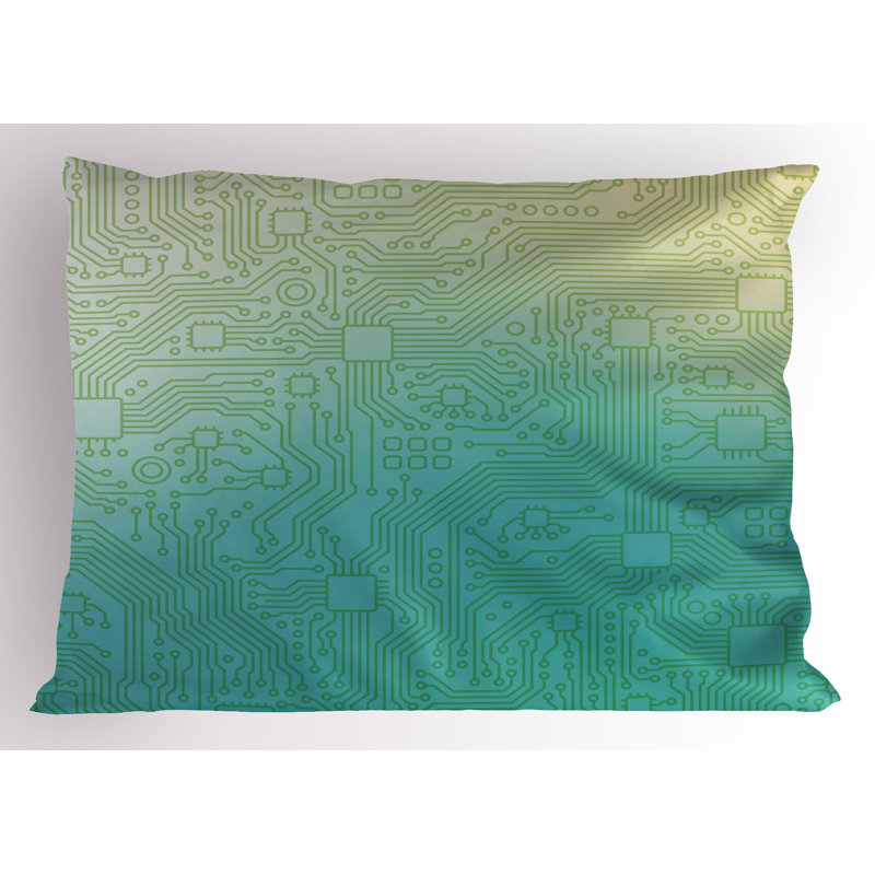 Ambesonne Abstract Pillow Sham 2 Pack Tech Vector Pattern Jade Green Pale Green, 20"H x 30"W