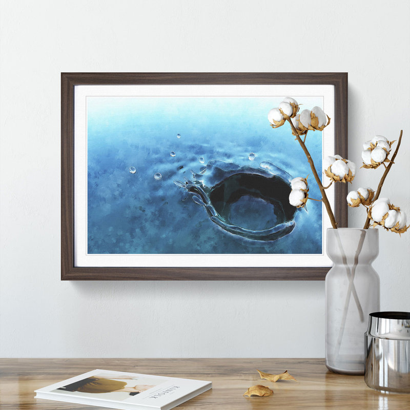 Splash Of Water In A Lake - Single Picture Frame Painting on MDF, Walnut Framed, 45cm H x 63cm W x 2cm D