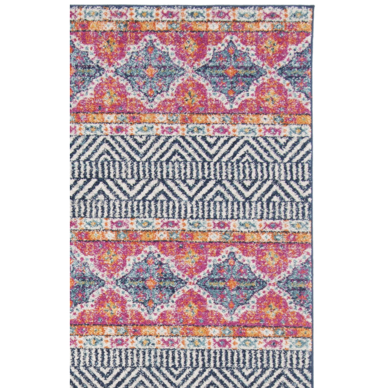 Tapis bleu marine / ivoire à motif géométrique Felty, Carré 9 pi