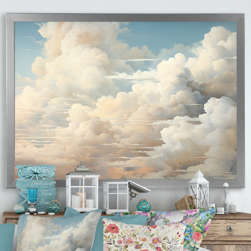 «Beige Minimalisme Clouds II», reproduction sur toile, Cadre photo argenté, H 30 po x l 40 po x P 1,5 po
