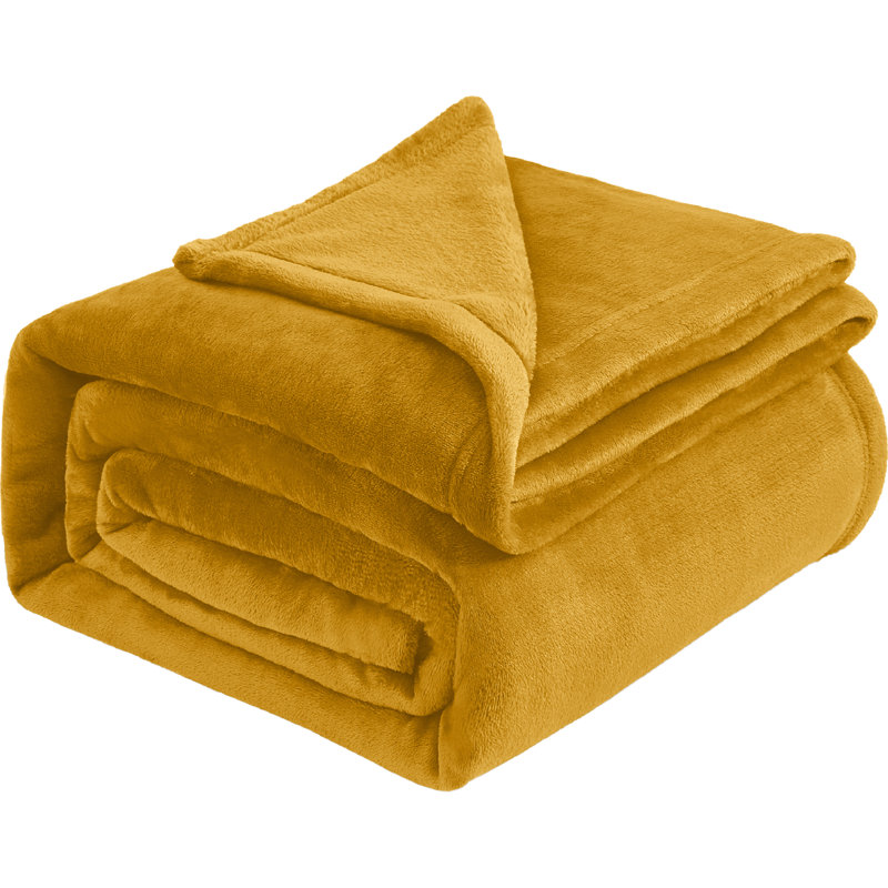 Aspire Homeware Ultra-Soft Hotel Quality Reversible Plain Weave Fleece Throw Blanket, Yellow, Super King (230cm W x 270cm L)