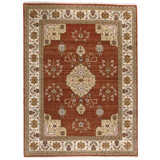 Hand Knotted Wool Oriental Area Rug in Rust And Ivory