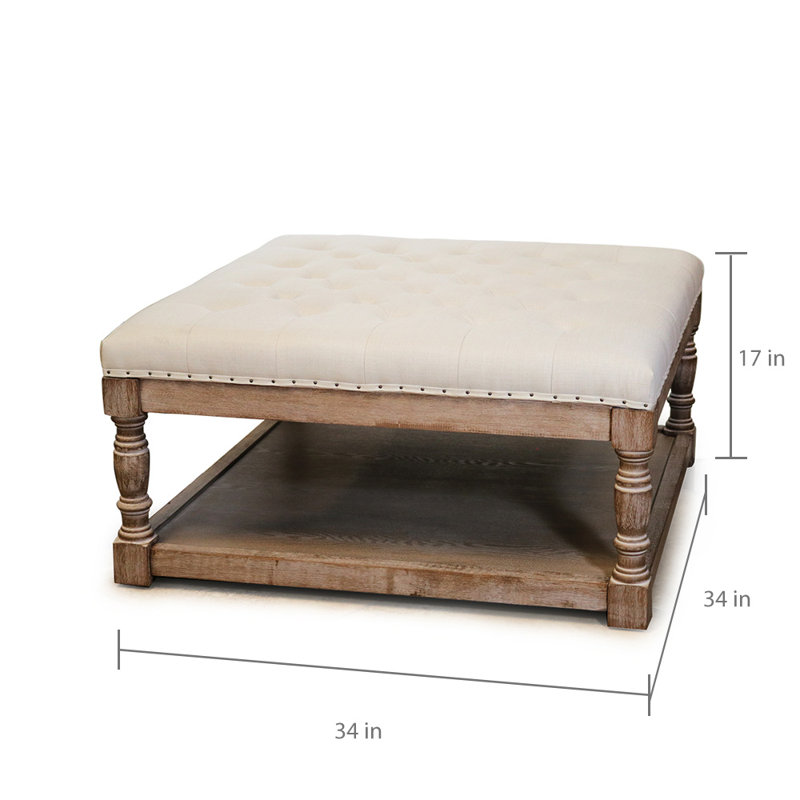 Fontanet 34" Wide Tufted Square Cocktail Ottoman/Coffee Table, Beige/Natural 