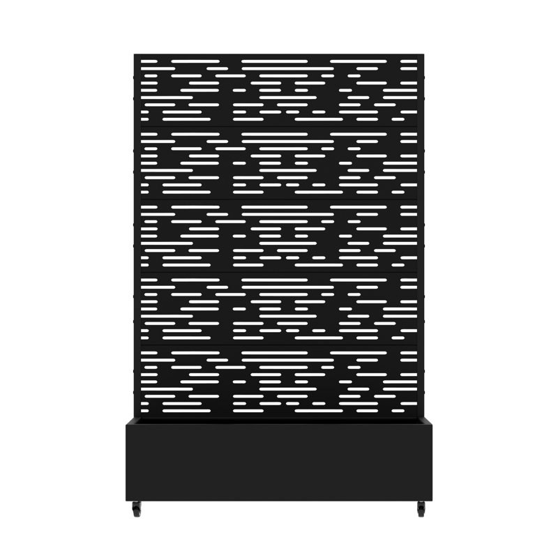 Metal Rectangular Planter Box with 60in Strip Cutout Trellis 47in L x16in x72in H Freestanding Privacy Screen Planter with Rolling Wheels for Climbing Plants Patio Outdoor Decor