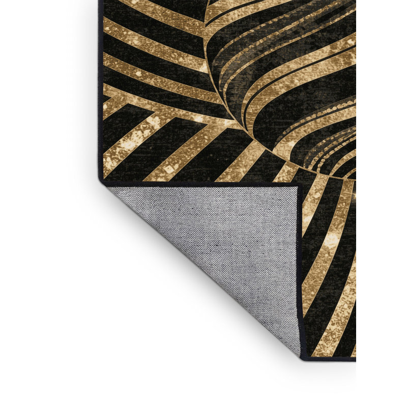 Tapis abstrait moderne et contemporain lavable à la machine de Noël Champlost en noir - reliure noire, 4 x 6