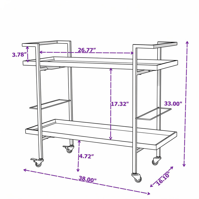 Chariot-bar avec tablettes roulantes et rabattables, Naturel