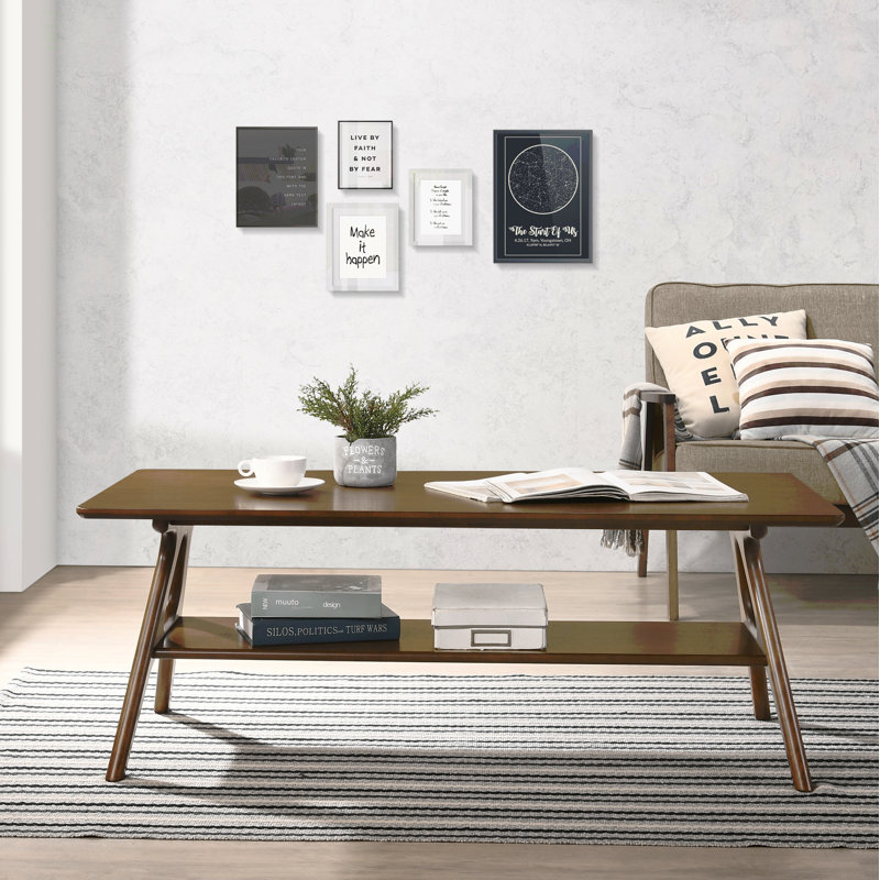 Table basse Mid-Century moderne en bois avec tablette