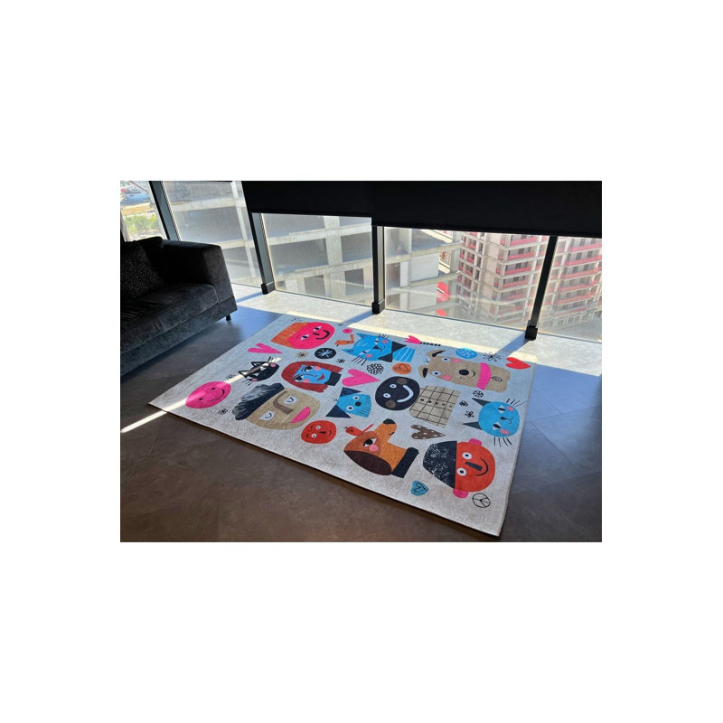 Tapis cubique moderne à petits visages lavable à la machine, Rectangle 3 pi 3 po x 4 pi 11 po