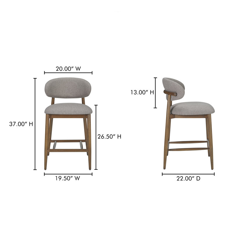 Deloris 26.5" Counter Stool, Grey Performance Chenille