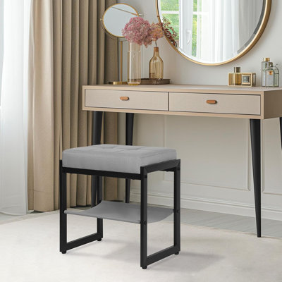 Vanity Stool, Linen Fabric Footstool, Bench With Storage Shelf, Makeup Dressing Stool For Dressing Table, Living Room by Latitude Run