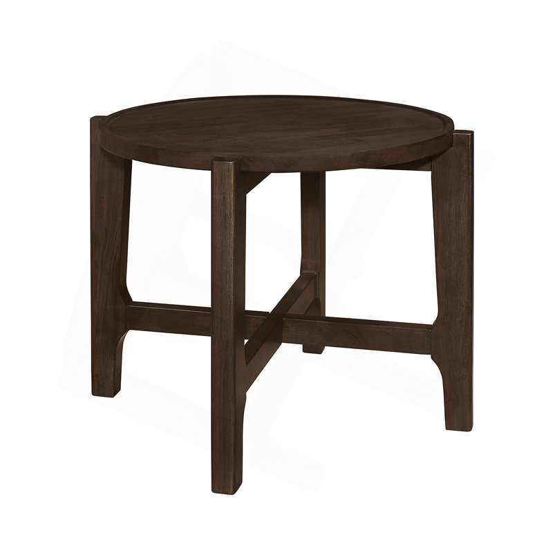 Table de bout ronde en bois massif brun foncé
