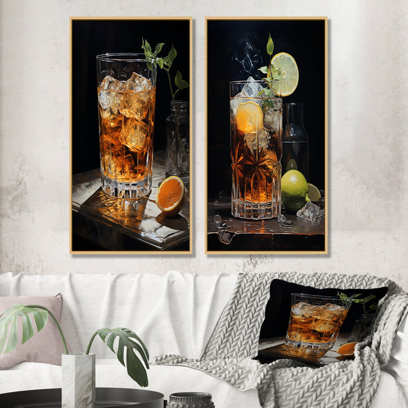 Black Black Reverie Cocktail - ensemble de 2 reproductions d'art mural, Encadrement brun, H 32 po x l 33 po