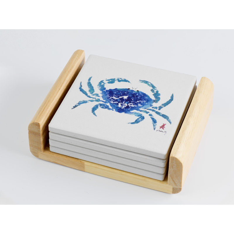 Ensemble de sous-verres en céramique Ocean Friends, Crabe bleu