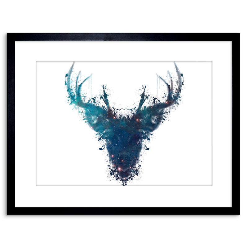 Ink Splat Deer Stag Gift New - Single Picture Frame Print