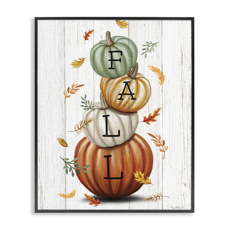 «Falling Leaves & Pumpkin Stack», estampe numérique, conception par Elizabeth Tyndall, H 14 po x l 11 po