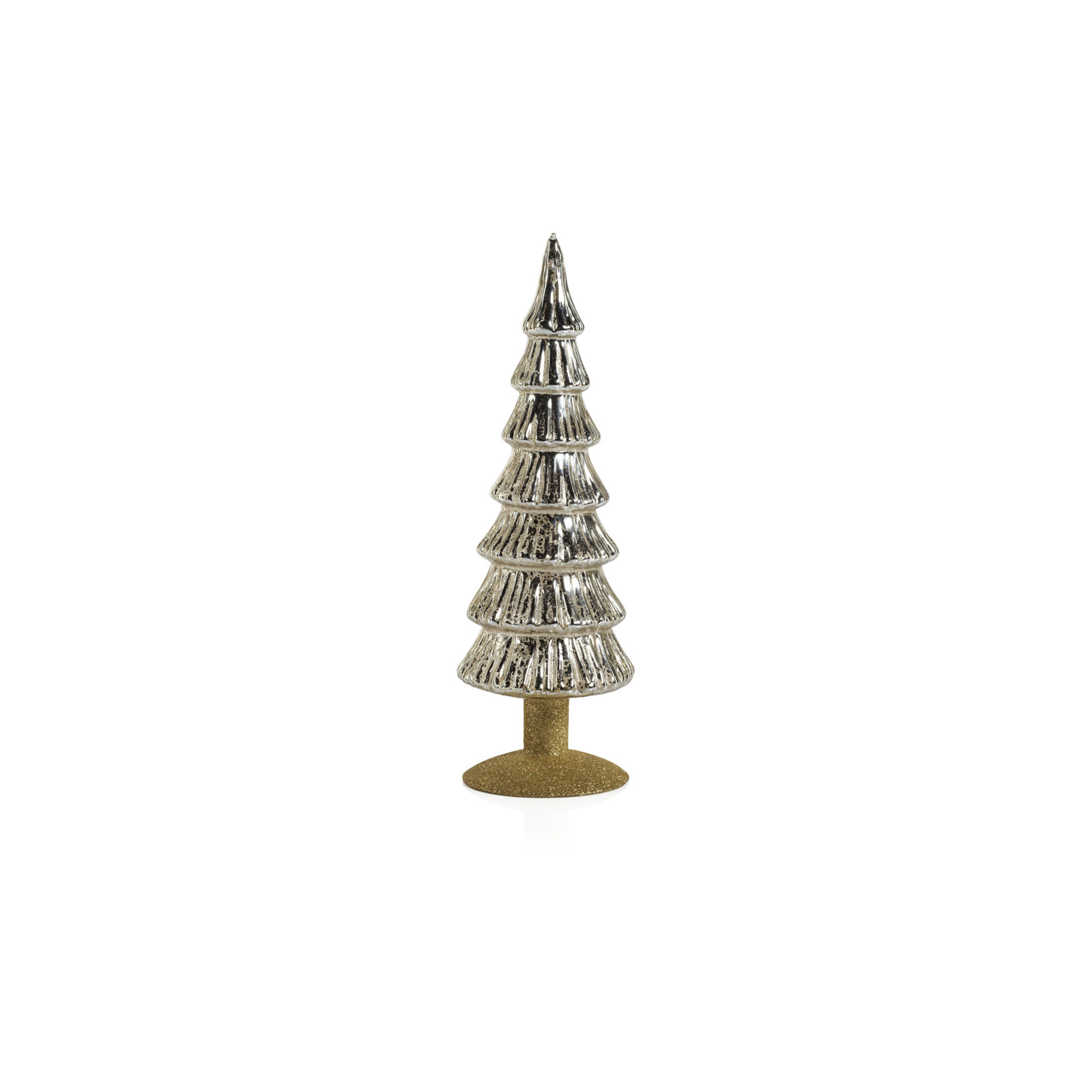 Merrigan Light Green Glass Tree on Gold Glitter Base, Set of 2, 10.75" H x 3.5" W x 3.5" D, Silver/Gold