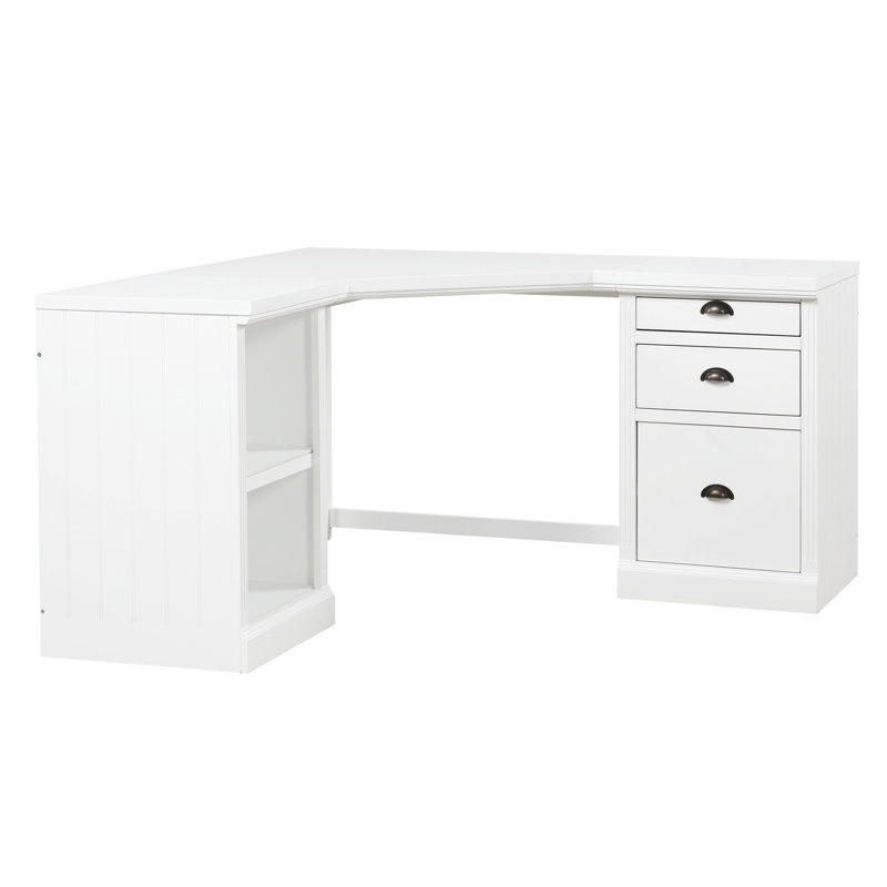 Bureau d'ordinateur en L avec 2 espaces de rangement et 3 tiroirs, blanc pour la maison, meubles fonctionnels, salon moderne, solution généreuse