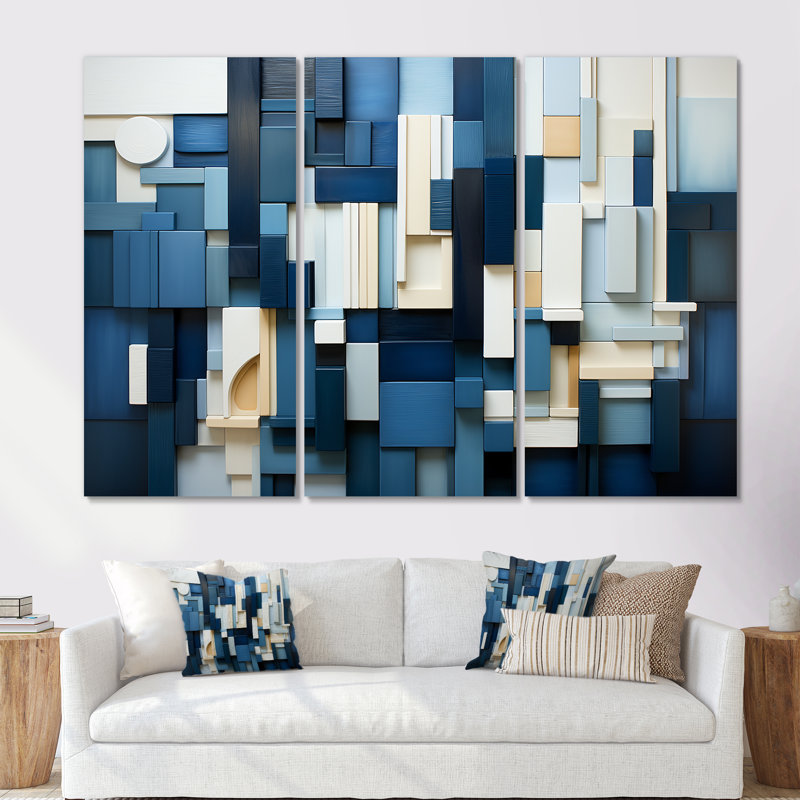 «Blue Behemoths Modern Skycrapers - Skyscrapers», ensemble d'art mural, Toile tendue, H 40 po x l 60 po x P 1 po