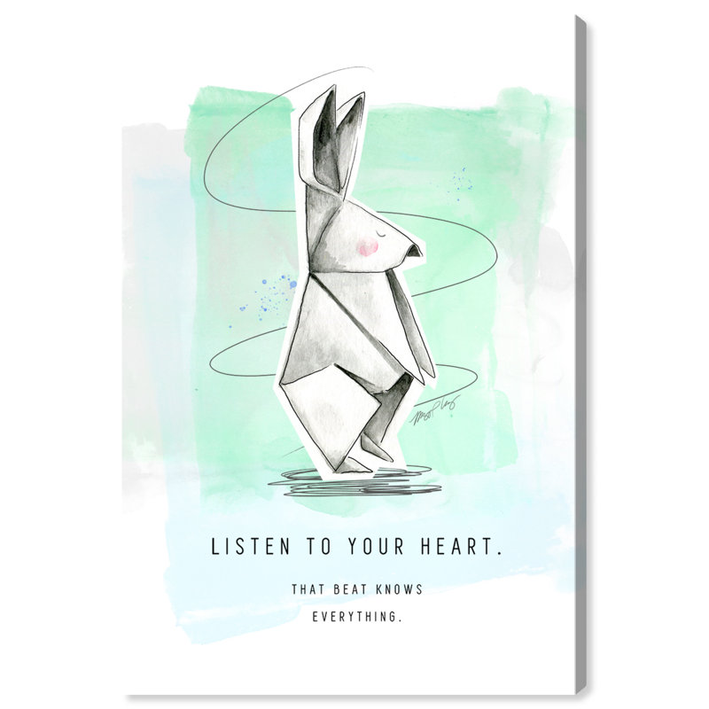 « origami lapin », reproduction d’impression sur toile en bleu/vert, H 30 po x l 20 po x P 1,5 po