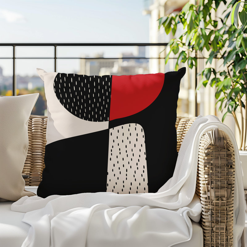 Coussin carré intérieur / extérieur pia, H 17 po x l 17 po, Rouge / noir / blanc cassé