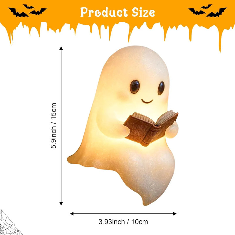 Lampe de lecture de fantôme mignonne, veilleuse de fantôme mignonne d'Halloween, décorations d'Halloween illuminant les fantômes pour les lecteurs de table de centre de table de maison d'intérieur (6 pouces)