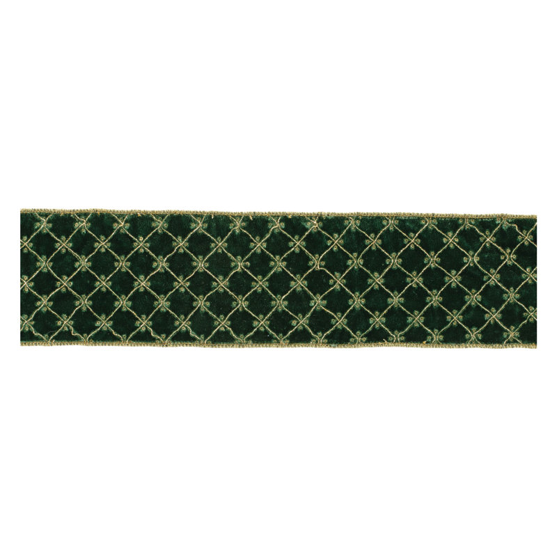 Ruban câblé orné de losanges, Vert/doré