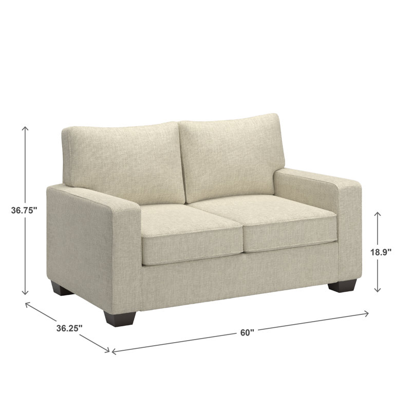 Beaulah Modern Fabric Upholstered Square Arm Loveseat, Beige Woven