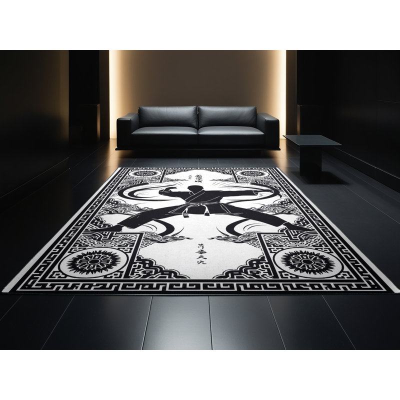 Machine Washable Bracondale Karate Kata Classic Oriental Rug in Gray – Black Binding, 4x6