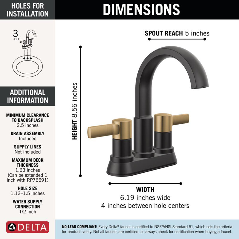 Two Handle Centerset Bathroom Faucet, Matte Black/Champagne Bronze