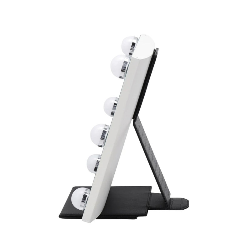 Lumiere Touch Pad Mini LED Makeup Mirror with Faux Crocodile leather Cover Stand, Aluminum frame